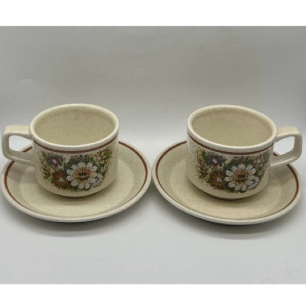 (2)sets TemperWare Magic Garden Tea/Coffee Cup&Saucer (4pc tot) Lenox Stoneware